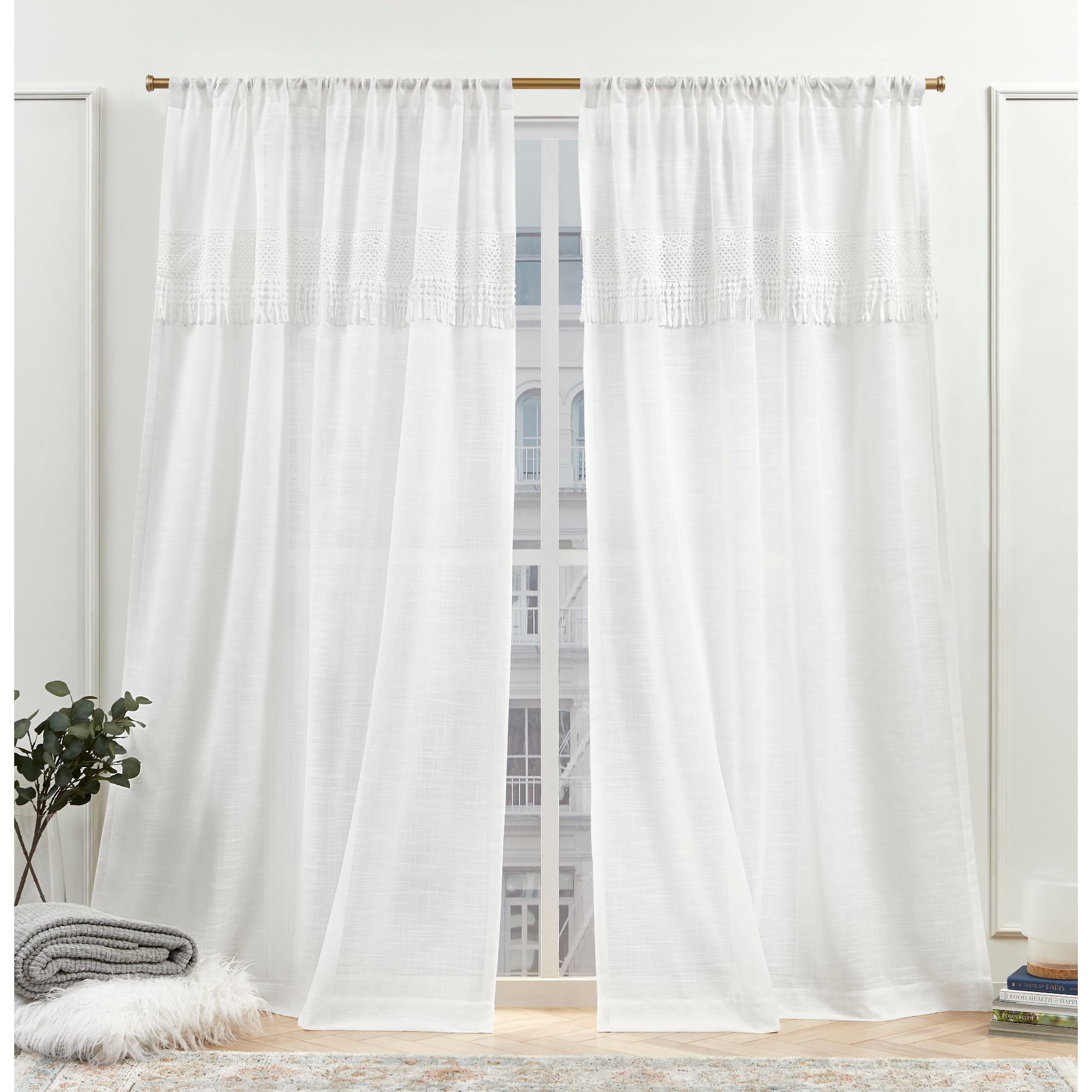 Nicole Miller New York Dunbar Light Filtering Rod Pocket Curtain Panels, 50"x84", White, Set of 2