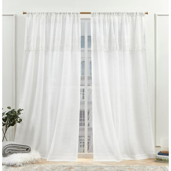 Nicole Miller New York Dunbar Light Filtering Rod Pocket Curtain Panels, 50"x96", White, Set of 2