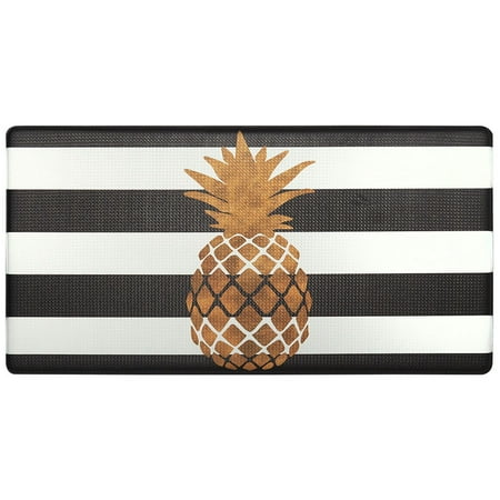 Nicole Miller New York Gold Pineapple Anti-Fatigue Kitchen Mat, Black/White, 20"x39"