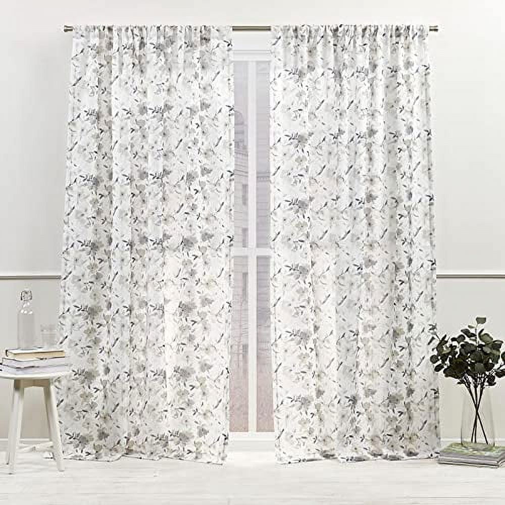 Nicole Miller New York Hattie Light Filtering, Semi Sheer Rod Pocket Curtain Panels, 54"x108", Grey, Set of 2