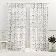 Nicole Miller New York Hattie Light Filtering, Semi Sheer Rod Pocket Curtain Panels, 54"x84", Grey, Set of 2