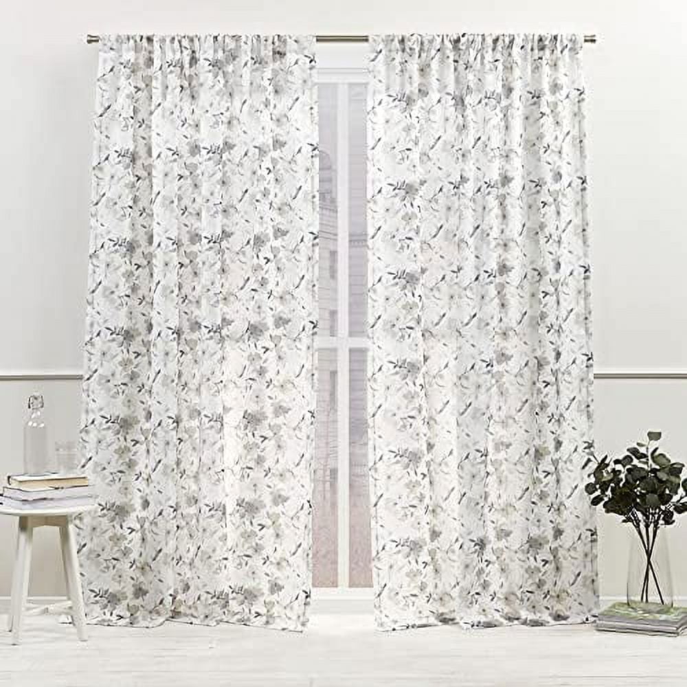 Nicole Miller New York Hattie Light Filtering, Semi Sheer Rod Pocket Curtain Panels, 54"x96", Grey, Set of 2