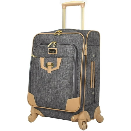 Nicole Miller New York Luggage Collection - Designer Lightweight Softside Expandable Suitcase- 20 Inch Carry On Bag with 4-Rolling Spinner Wheels (Paige Silver)