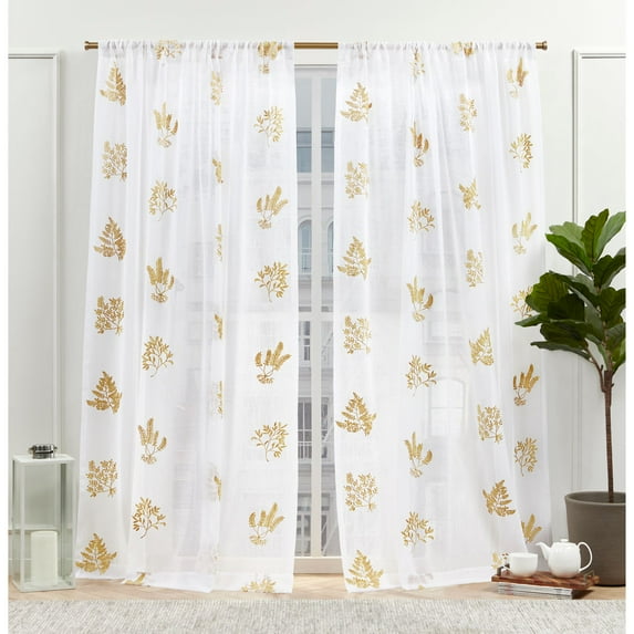Nicole Miller New York Mabel Sheer Rod Pocket Curtain Panels, 54"x84", Gold, Set of 2