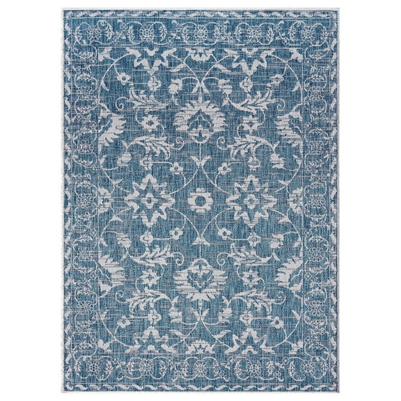 Nicole Miller New York Patio Country Ayala Botanical Floral Indoor/Outdoor Area Rug, Aqua/Ivory , 5'2"x7'2"