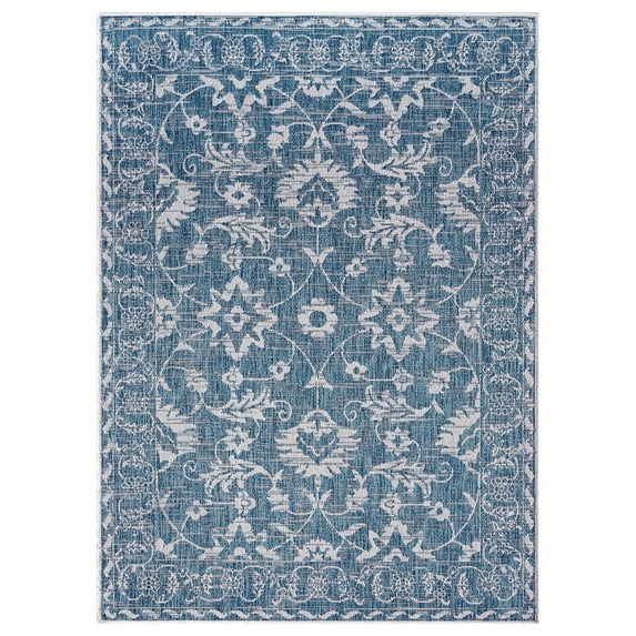 Nicole Miller New York Patio Country Ayala Botanical Floral Indoor/Outdoor Area Rug, Aqua/Ivory , 5'2"x7'2"