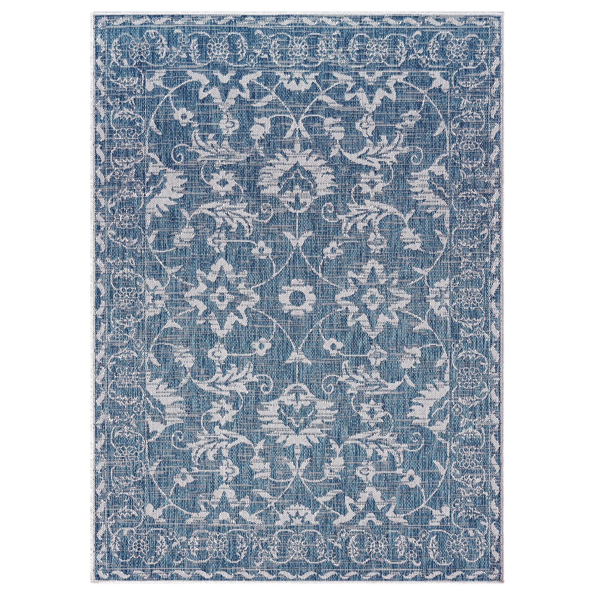 Nicole Miller New York Patio Country Ayala Botanical Floral Indoor/Outdoor Area Rug, Aqua/Ivory , 7'9"x10'2"