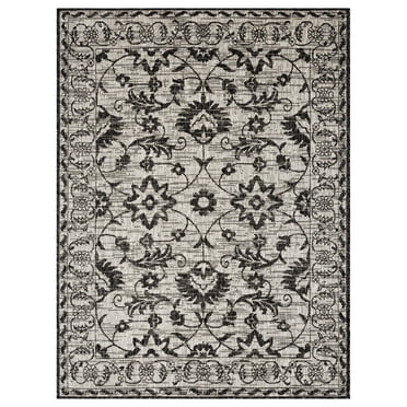 Nicole Miller New York Patio Country Ayala Botanical Floral Indoor/Outdoor Area Rug, Grey/Black, 5'2"x7'2"