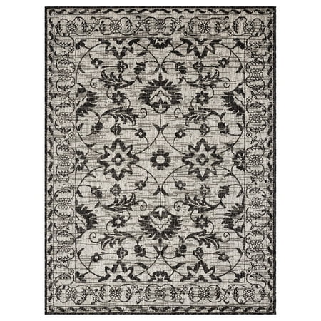 Nicole Miller New York Patio Country Ayala Botanical Floral Indoor/Outdoor Area Rug, Grey/Black, 5'2"x7'2"