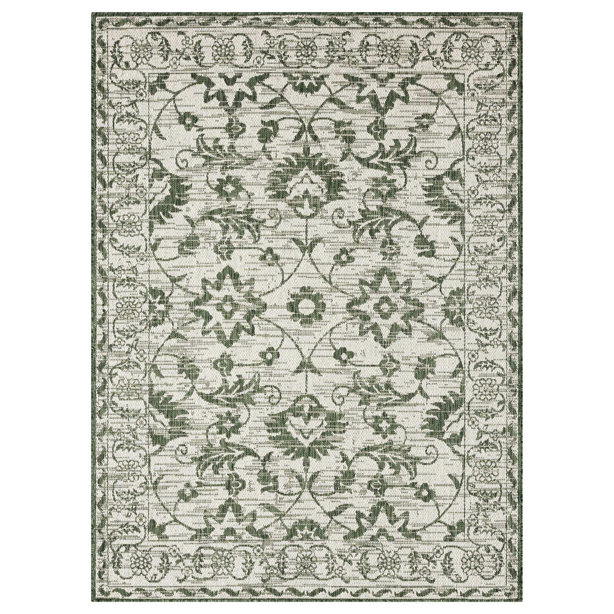 Nicole Miller Light Green and Ivory Floral Indoor/Outdoor Area Rug