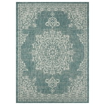 Nicole Miller New York Patio Country Azalea Transitional Medallion Indoor/Outdoor Area Rug, Blue/White, 5'2"x7'2"