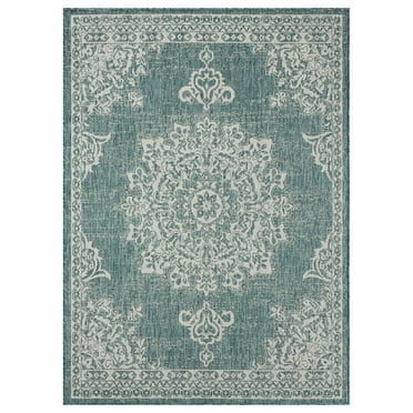 Nicole Miller New York Patio Country Azalea Transitional Medallion Indoor/Outdoor Area Rug, Blue/White, 5'2"x7'2"