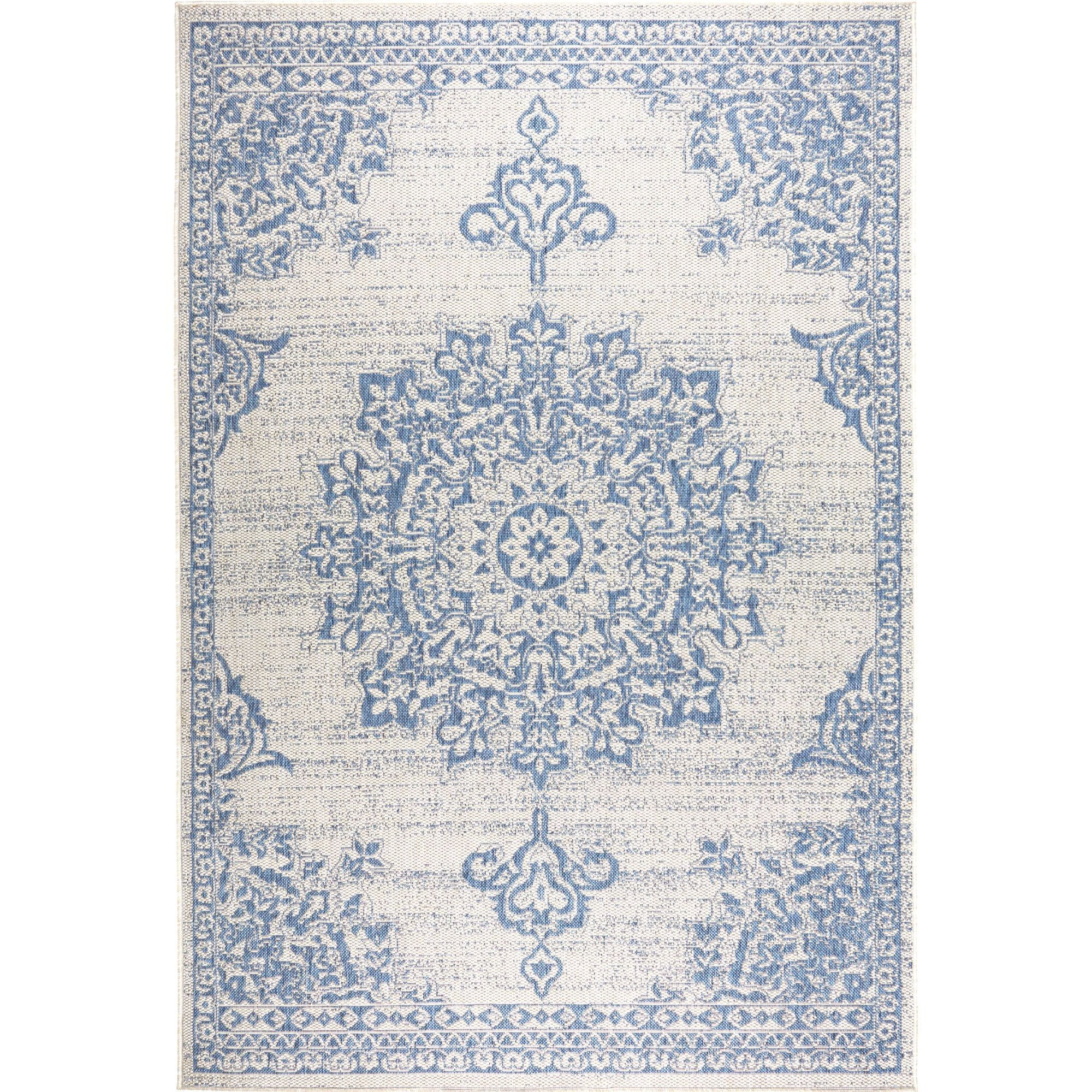 Nicole Miller New York Patio Country Azalea Transitional Medallion Indoor/Outdoor Area Rug, Grey/Blue, 9'2"x12'5"