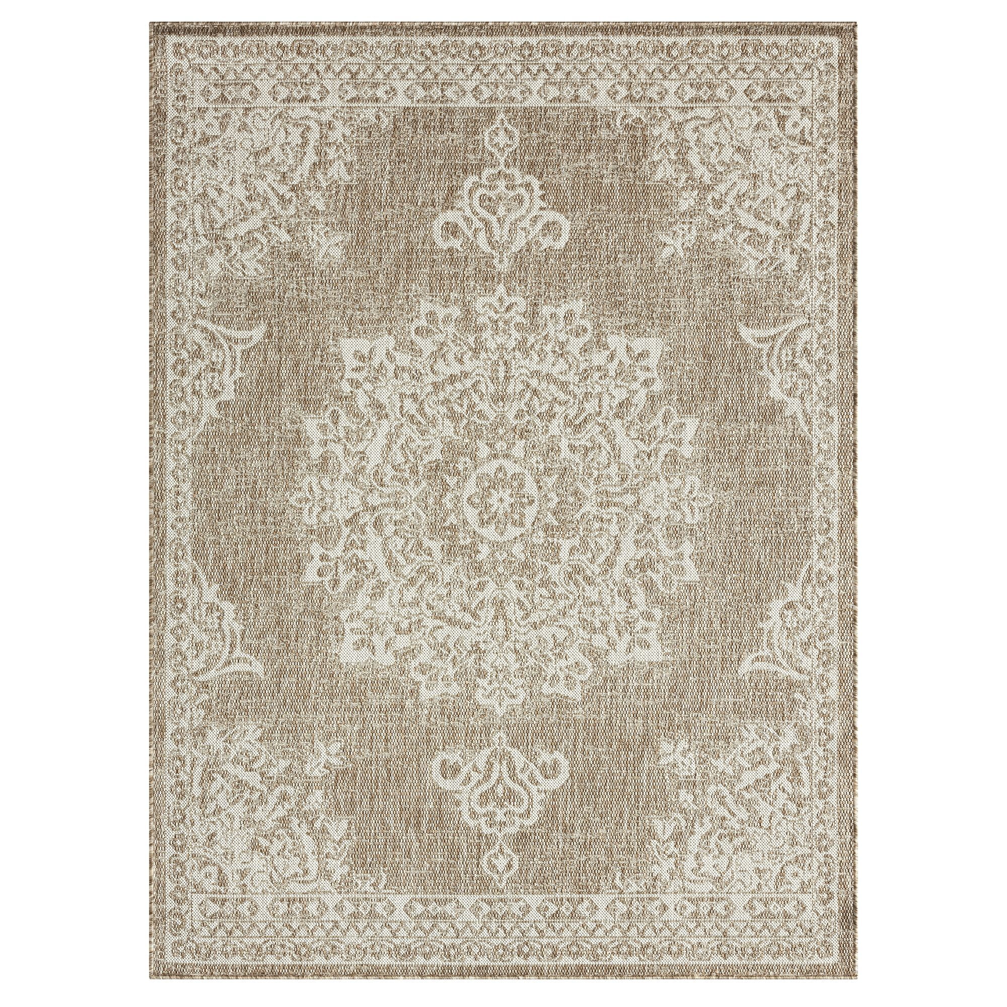Taupe Sunflower Outdoor Rug 5 Ft Round – Welcome Home by DII