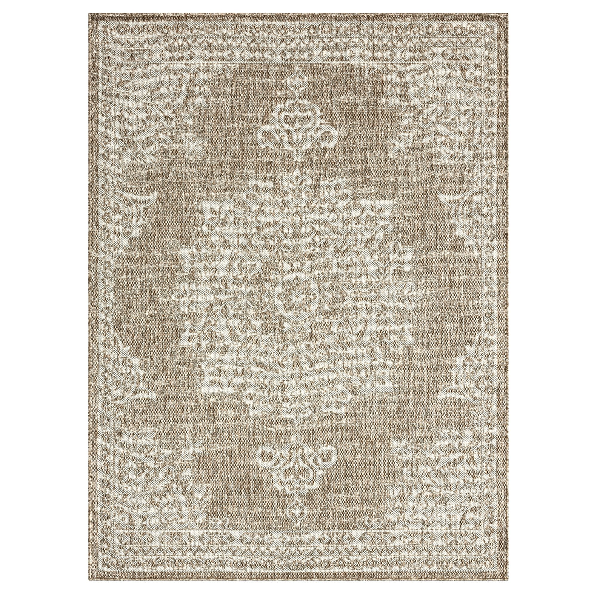 Nicole Miller New York Patio Country Azalea Transitional Medallion Indoor/Outdoor Area Rug, Taupe/Ivory , 7'9"x10'2"