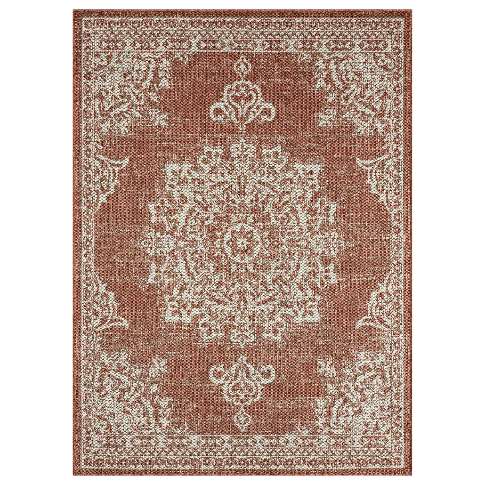 Reversible Rust Medallion 5' x 7' Synthetic Easy-Care Area Rug