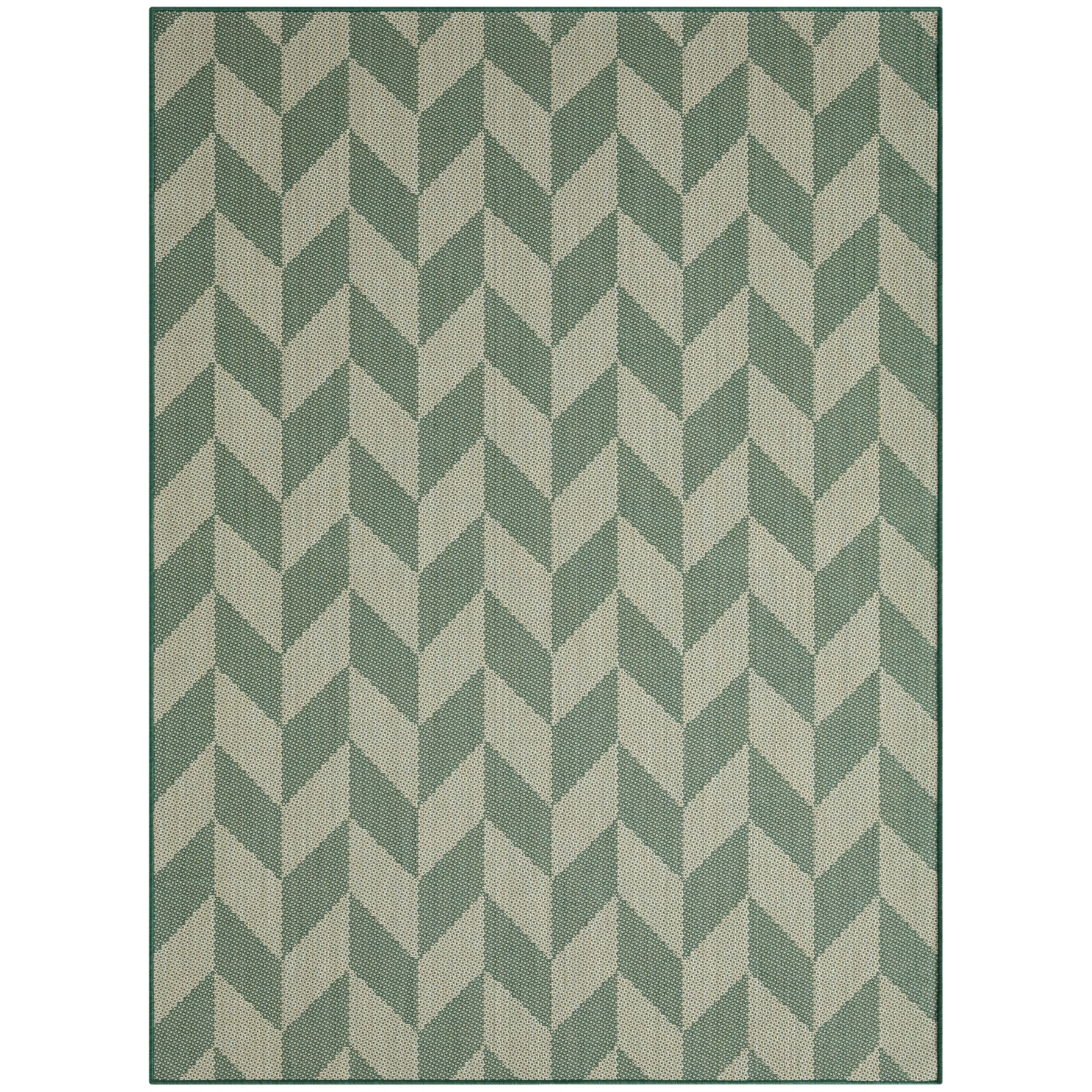 Beige and Green Geometric Synthetic Indoor/Outdoor Area Rug