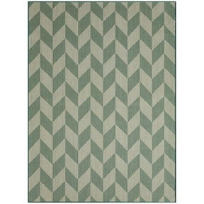 Nicole Miller New York Patio Country Calla Contemporary Herringbone Indoor/Outdoor Area Rug, Beige/Green, 5'2"x7'2"