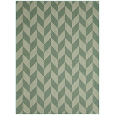 Nicole Miller New York Patio Country Calla Contemporary Herringbone Indoor/Outdoor Area Rug, Beige/Green, 7'9"x10'2"