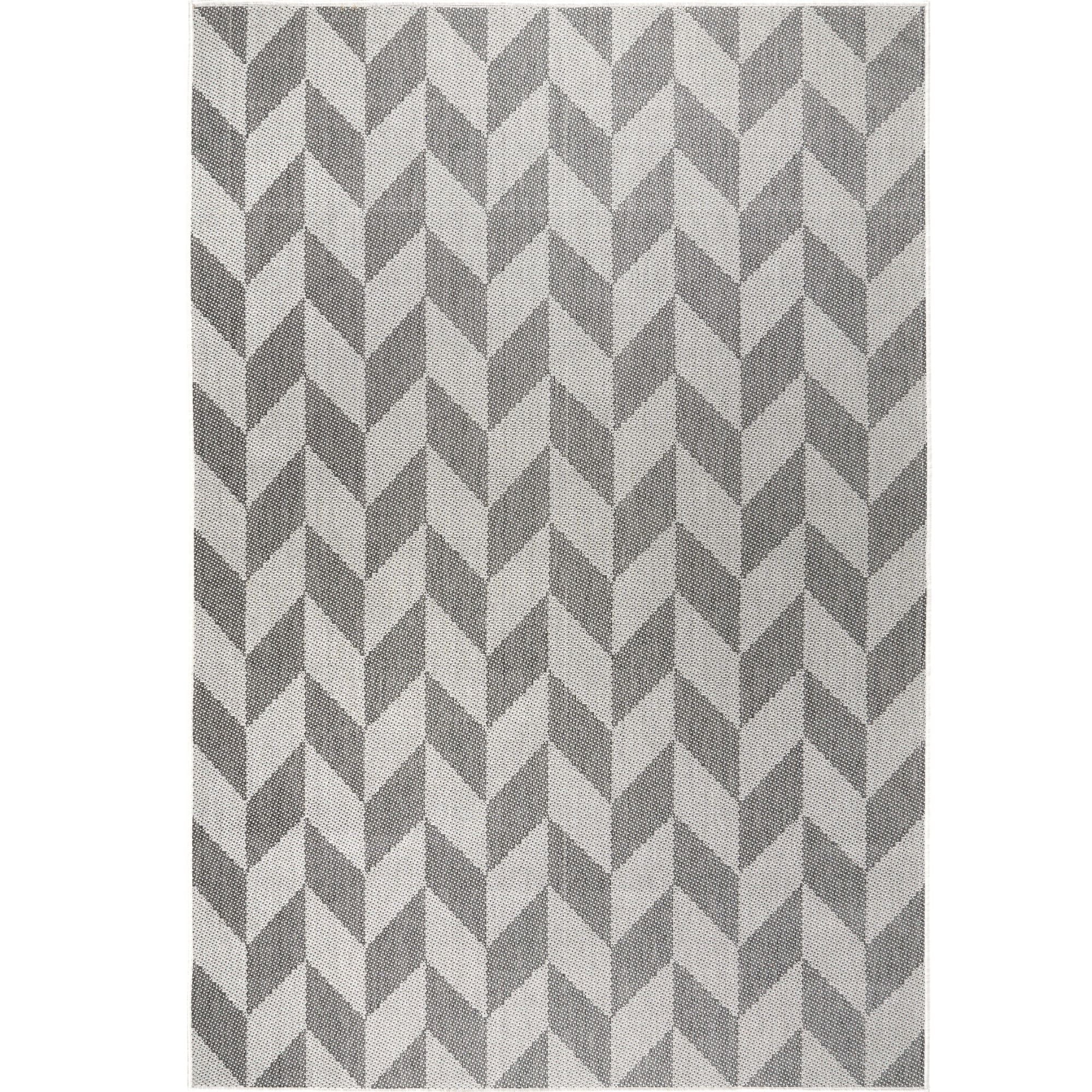 Modern Chic Geometric Black and Grey Synthetic Indoor/Outdoor Rug