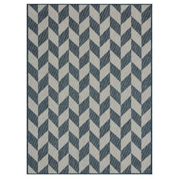 Nicole Miller New York Patio Country Calla Contemporary Herringbone Indoor/Outdoor Area Rug, Blue/Cream, 5'2"x7'2"