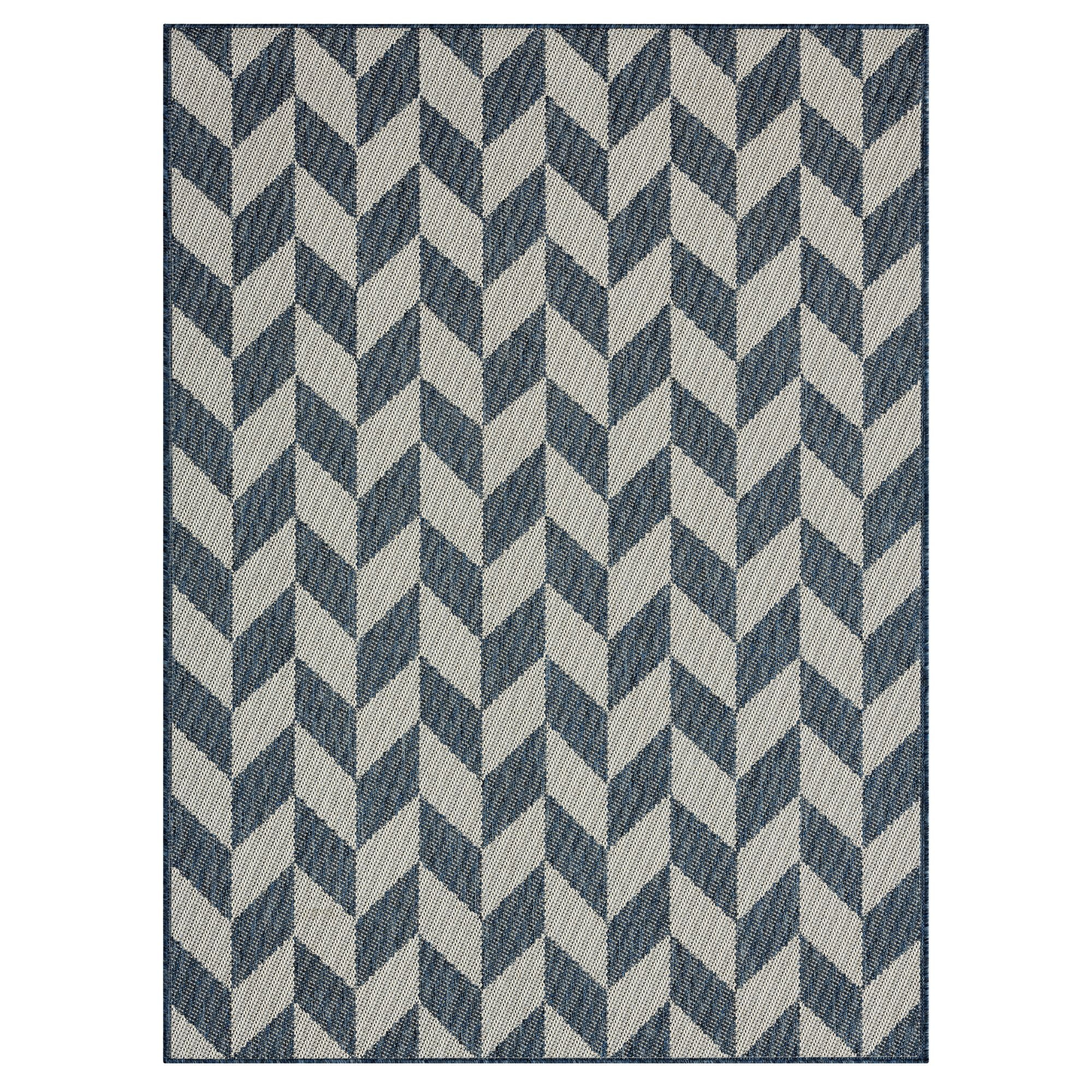 Blue and Cream Geometric 8' x 10' Synthetic Indoor/Outdoor Rug