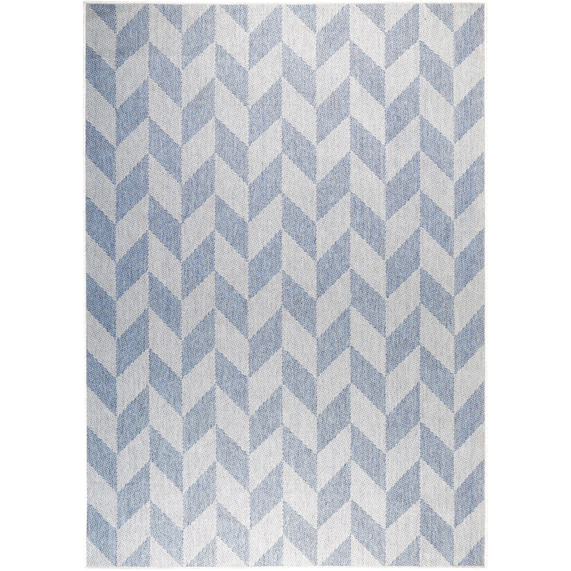Blue and Grey Geometric Synthetic Indoor/Outdoor Rug