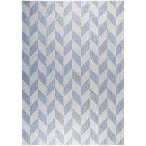 Nicole Miller New York Patio Country Calla Contemporary Herringbone Indoor/Outdoor Area Rug, Blue/Grey, 1'9"x2'11"