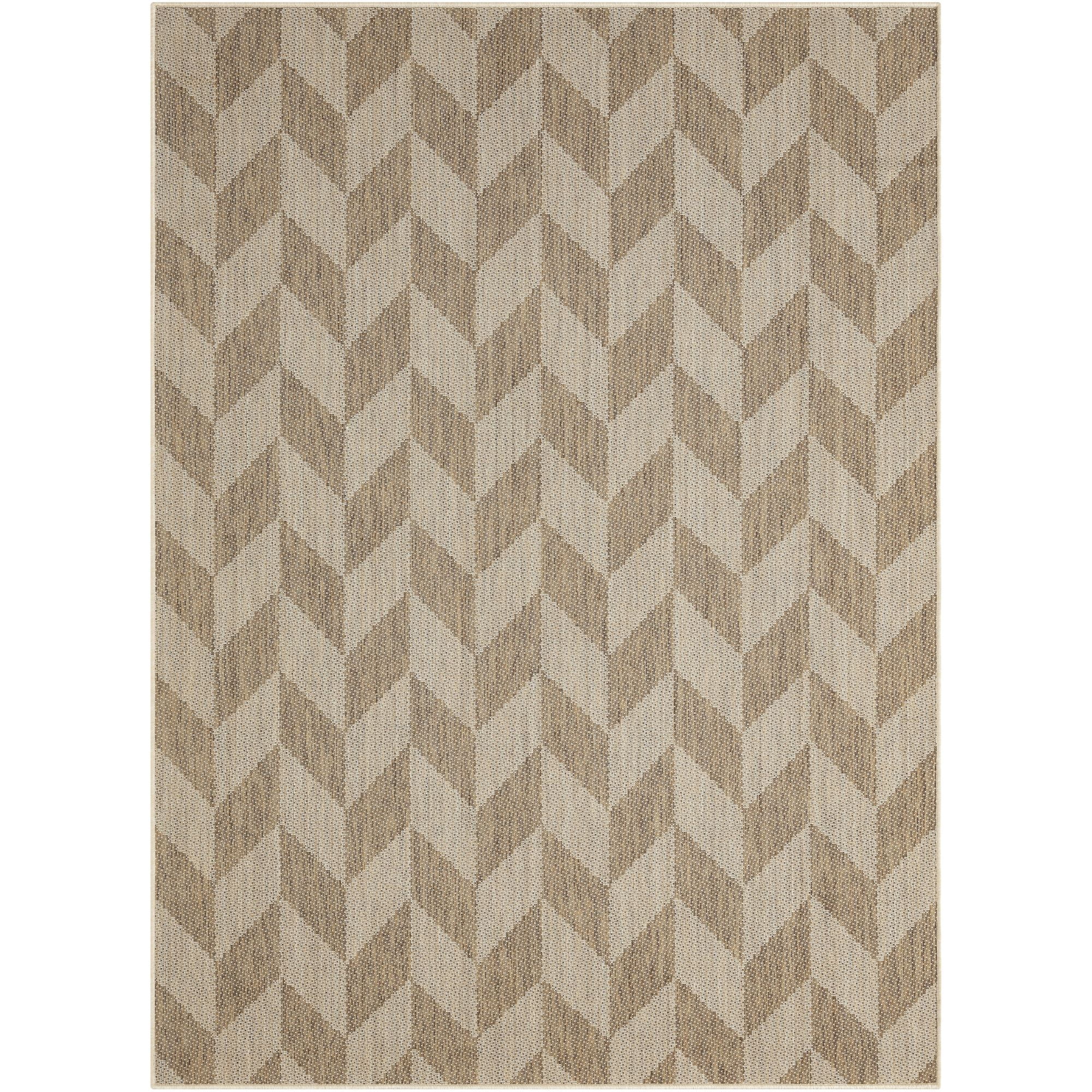 Brown and Beige Herringbone Indoor/Outdoor Area Rug 5'2" x 7'2"