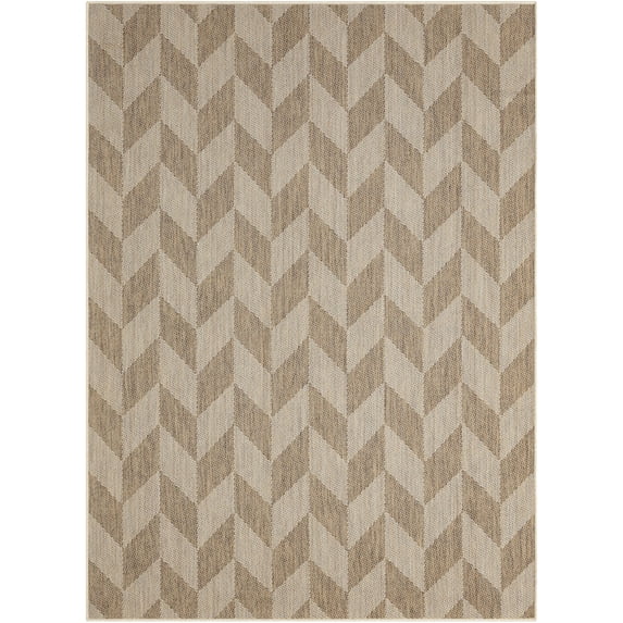 Nicole Miller New York Patio Country Calla Contemporary Herringbone Indoor/Outdoor Area Rug, Brown/Beige, 5'2"x7'2"