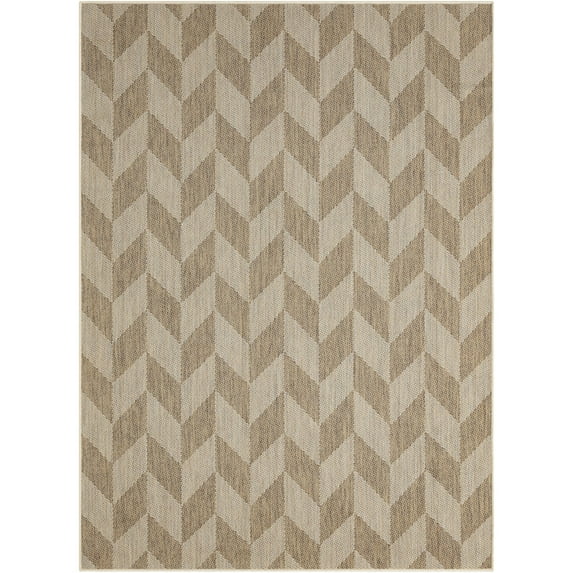 Nicole Miller New York Patio Country Calla Contemporary Herringbone Indoor/Outdoor Area Rug, Brown/Beige, 6'6"x9'2"
