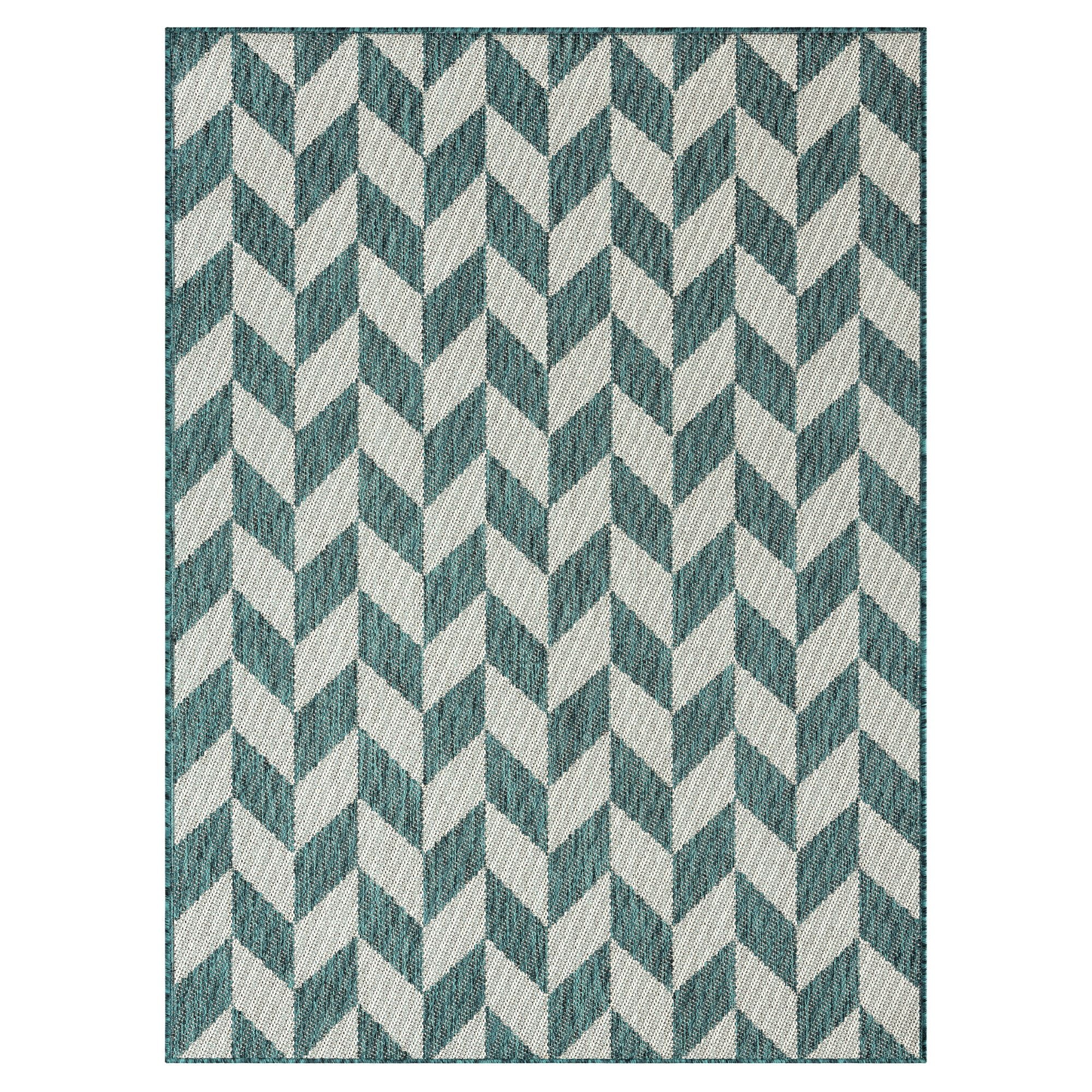 Nicole Miller New York Patio Country Calla Contemporary Herringbone Indoor/Outdoor Area Rug, Green/Cream, 6'6"x9'2"