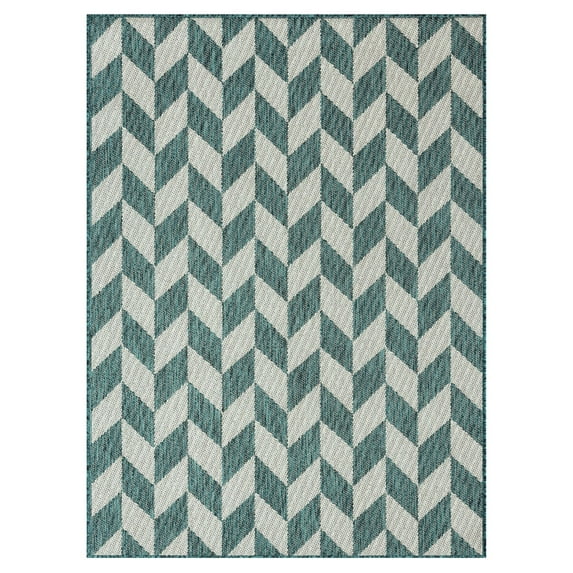 Nicole Miller New York Patio Country Calla Contemporary Herringbone Indoor/Outdoor Area Rug, Green/Cream, 6'6"x9'2"