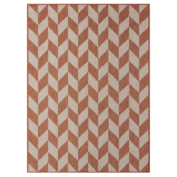 Nicole Miller New York Patio Country Calla Contemporary Herringbone Indoor/Outdoor Area Rug, Orange/Ivory , 5'2"x7'2"