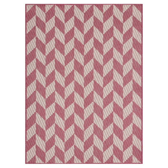 Nicole Miller New York Patio Country Calla Contemporary Herringbone Indoor/Outdoor Area Rug, Pink/Ivory , 5'2"x7'2"