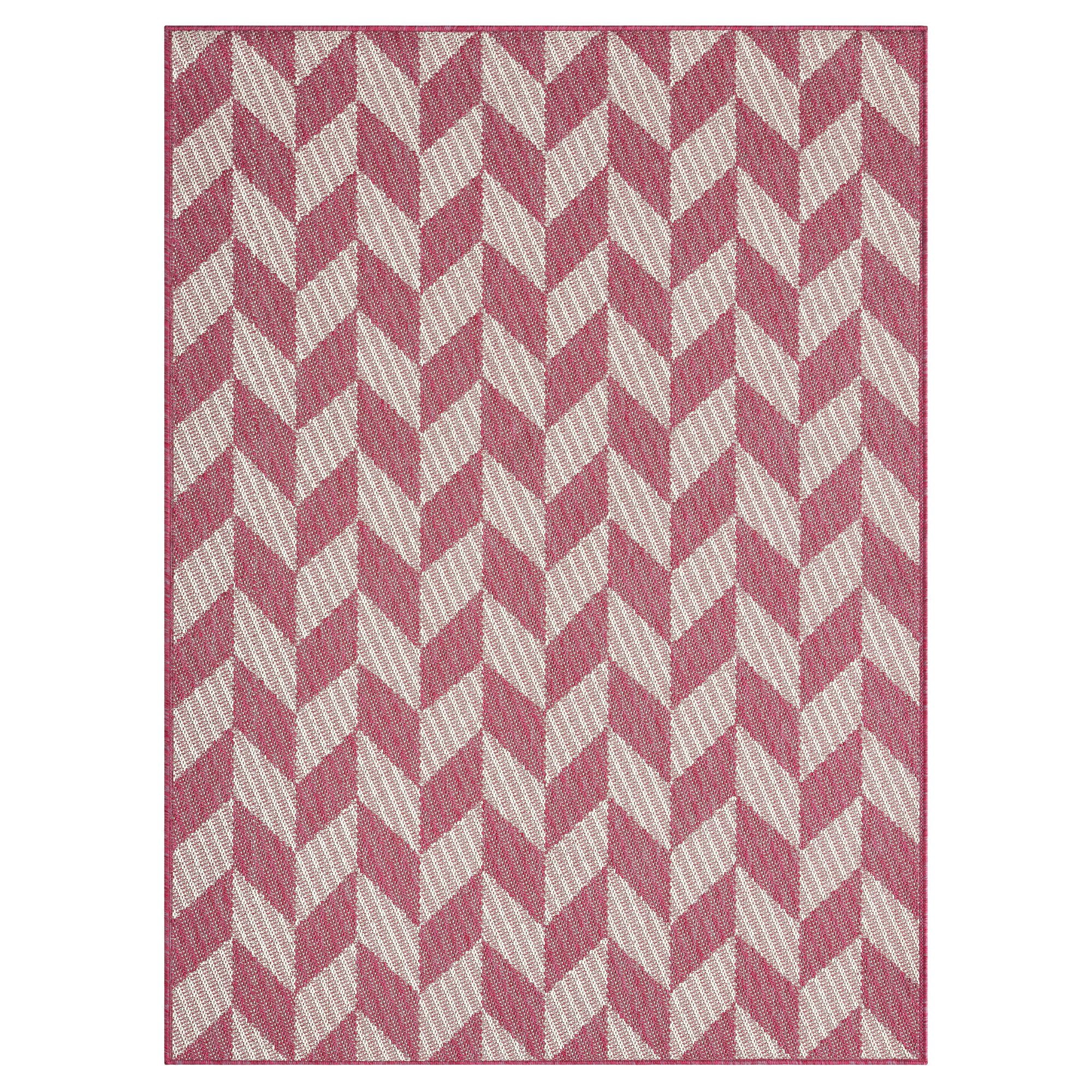 Red and Ivory Geometric 6' x 9' Reversible Indoor/Outdoor Rug