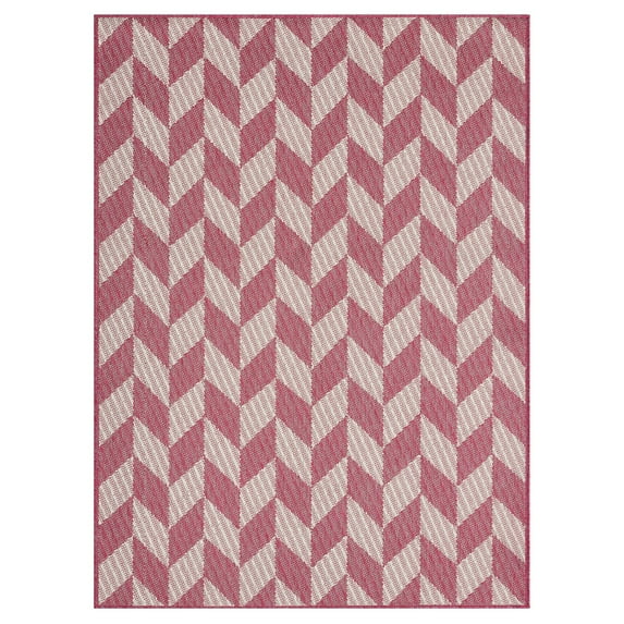 Nicole Miller New York Patio Country Calla Contemporary Herringbone Indoor/Outdoor Area Rug, Pink/Ivory , 7'9"x10'2"