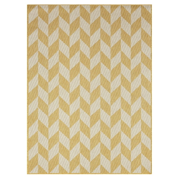 Nicole Miller New York Patio Country Calla Contemporary Herringbone Indoor/Outdoor Area Rug, Yellow/Cream, 5'2"x7'2"