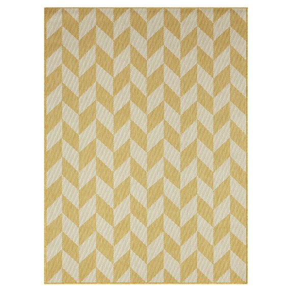 Nicole Miller New York Patio Country Calla Contemporary Herringbone Indoor/Outdoor Area Rug, Yellow/Cream, 6'6"x9'2"