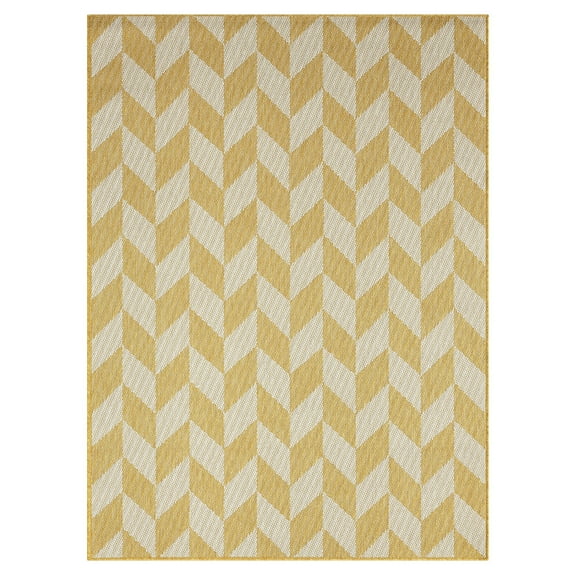 Nicole Miller New York Patio Country Calla Contemporary Herringbone Indoor/Outdoor Area Rug, Yellow/Cream, 7'9"x10'2"
