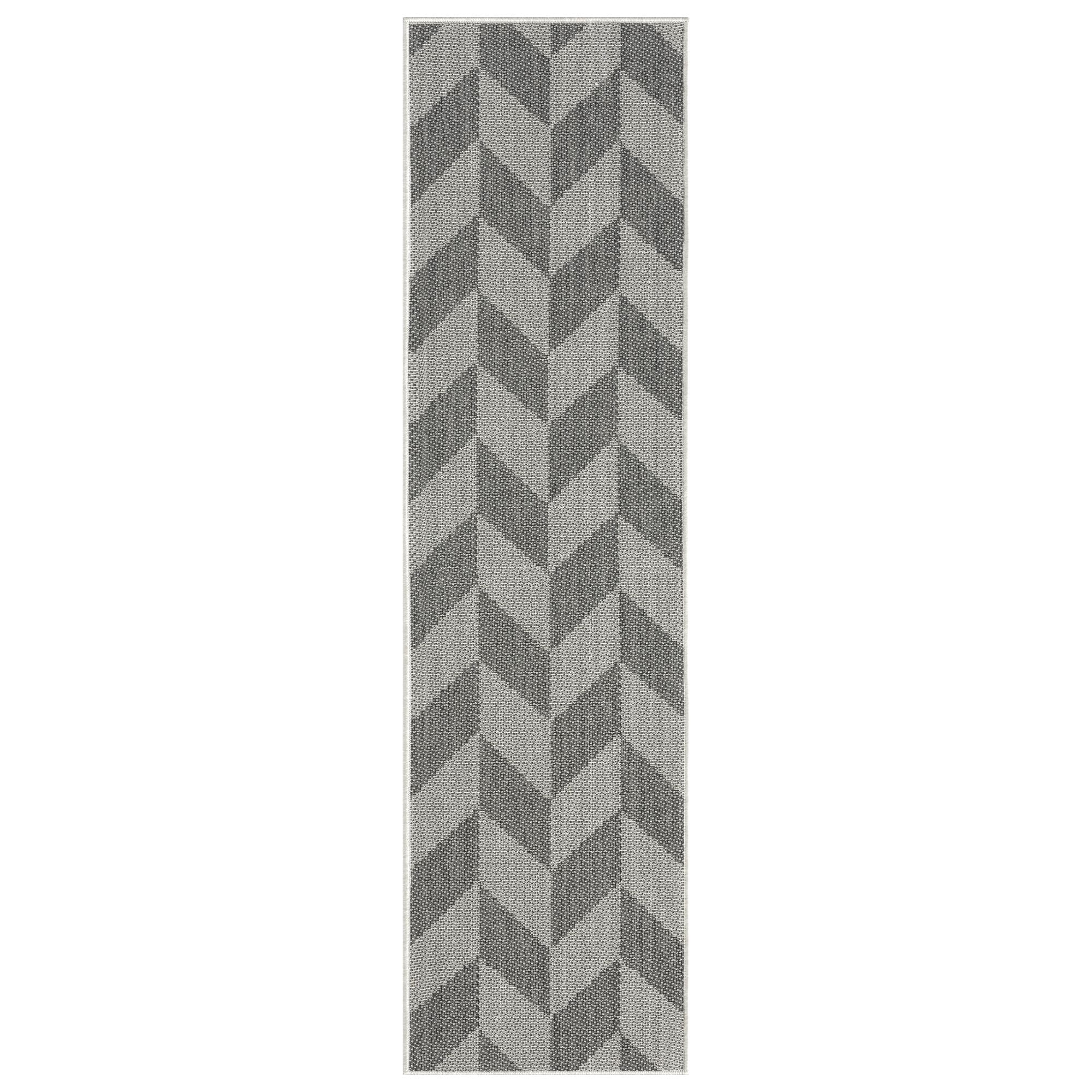 Modern Geometric Black/Gray Reversible Outdoor Runner Rug