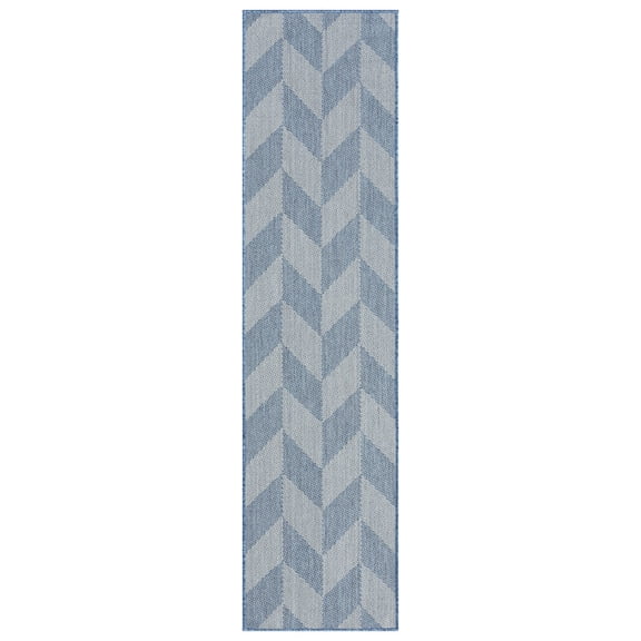 Nicole Miller New York Patio Country Calla Contemporary Herringbone Indoor/Outdoor Runner Area Rug, Blue/Grey, 1'9"x7'2"