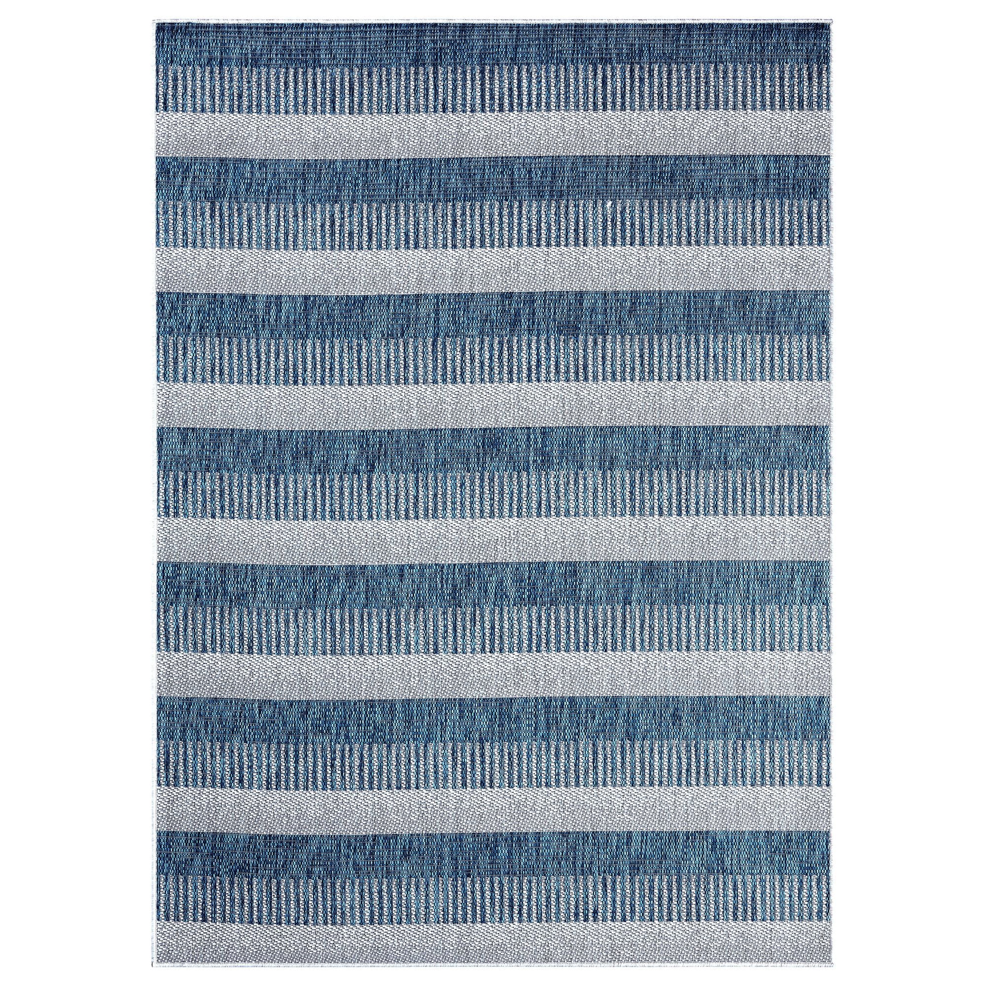 Aqua and Ivory Striped Synthetic 8' x 10' Rectangular Area Rug
