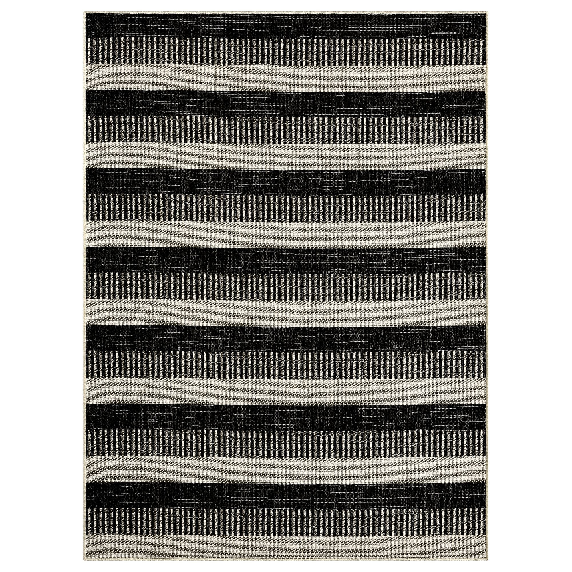 Charlotte Modern Black and Grey Striped Synthetic Indoor/Outdoor Rug