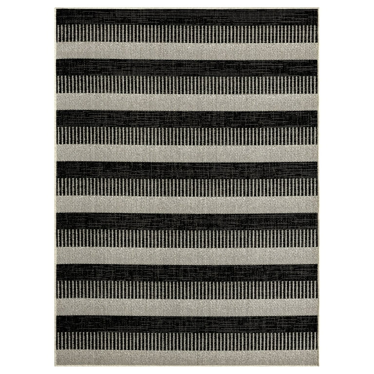 Nicole Miller New York Patio Country Charlotte Modern Striped  Indoor/Outdoor Area Rug, Black/Grey, 5'2x7'2 