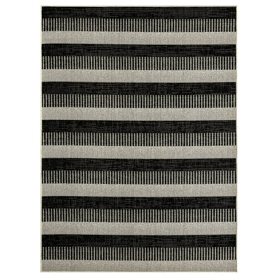 Nicole Miller New York Patio Country Charlotte Modern Striped Indoor/Outdoor Area Rug, Black/Grey, 7'9"x10'2"