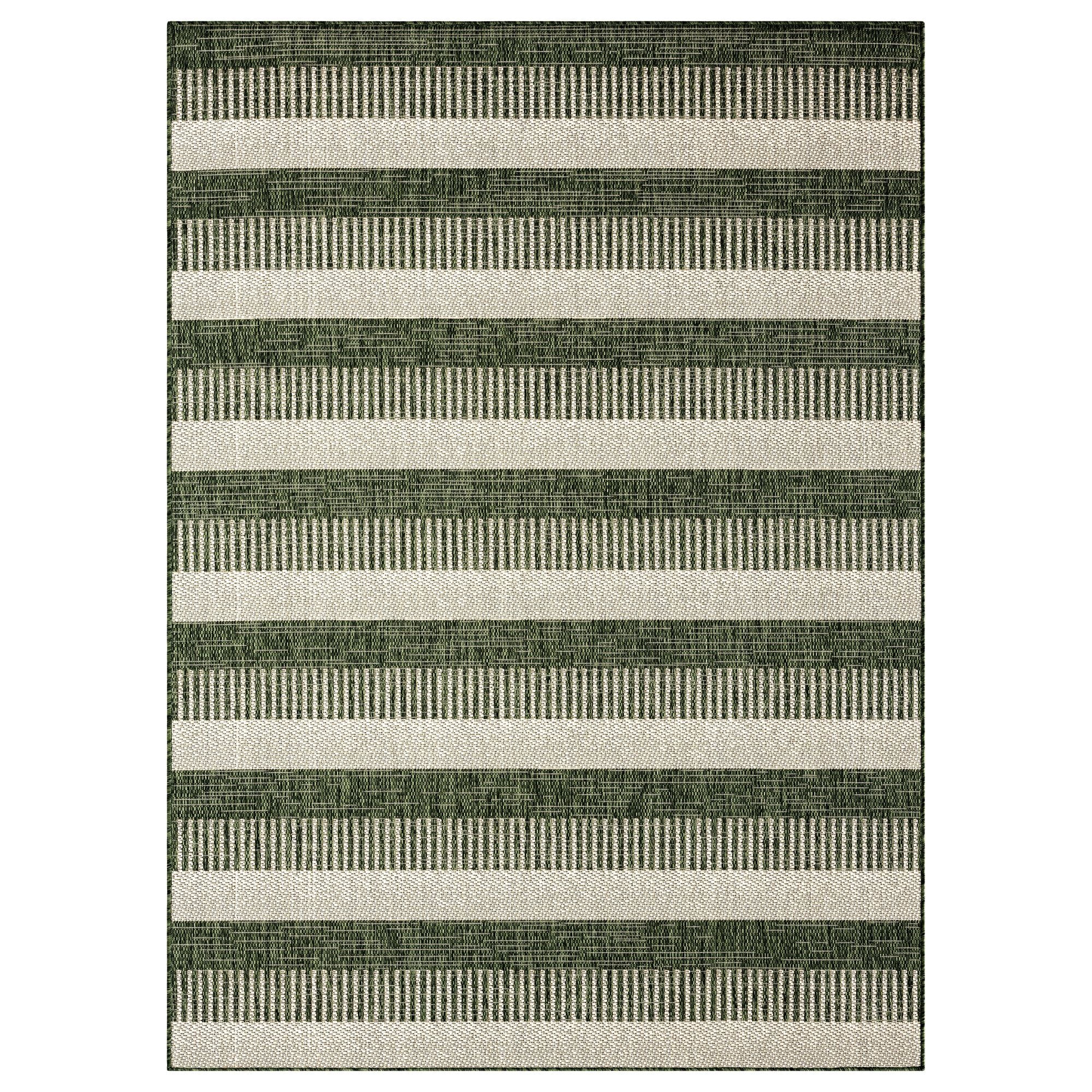 Light Green/Ivory Striped Synthetic 8' x 10' Indoor/Outdoor Rug