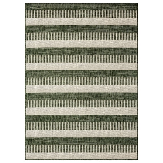 Nicole Miller New York Patio Country Charlotte Modern Striped Indoor/Outdoor Area Rug, Light Green/Ivory , 7'9"x10'2"