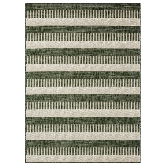 Nicole Miller New York Patio Country Charlotte Modern Striped Indoor/Outdoor Area Rug, Light Green/Ivory , 7'9"x10'2"