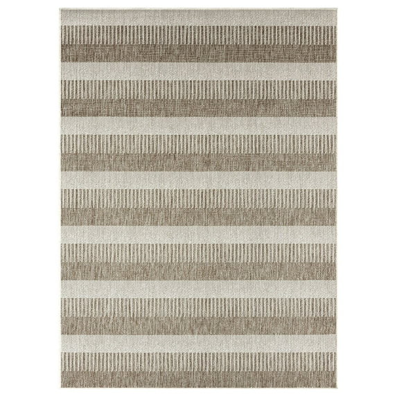 Nicole Miller New York Patio Country Charlotte Modern Striped Indoor/Outdoor Area Rug, Taupe/Ivory , 5'2"x7'2"